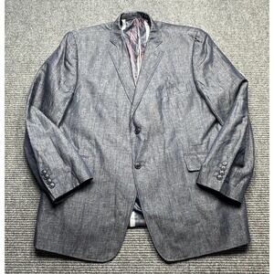 Madison Blazer Mens 48R Dark Blue Linen Cotton Sport Coat 2 Button Jacket Casual